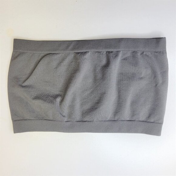 GREY Crop Top Stretchy Ribbed Bandeau Tube Top - One Size- NEW - Picture 2 of 11